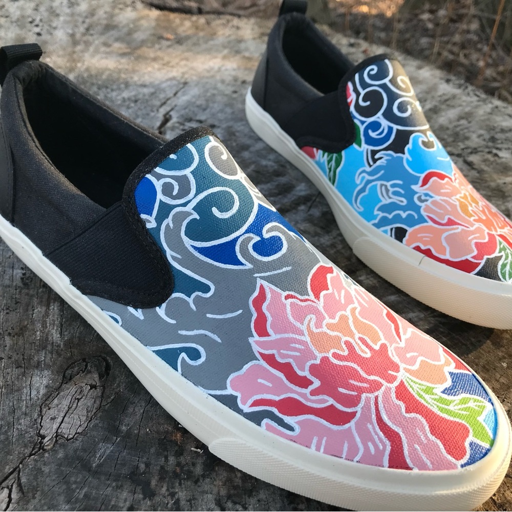 Custom hand painted slip ons featuring my flower bomb design - Picture 1 of 3